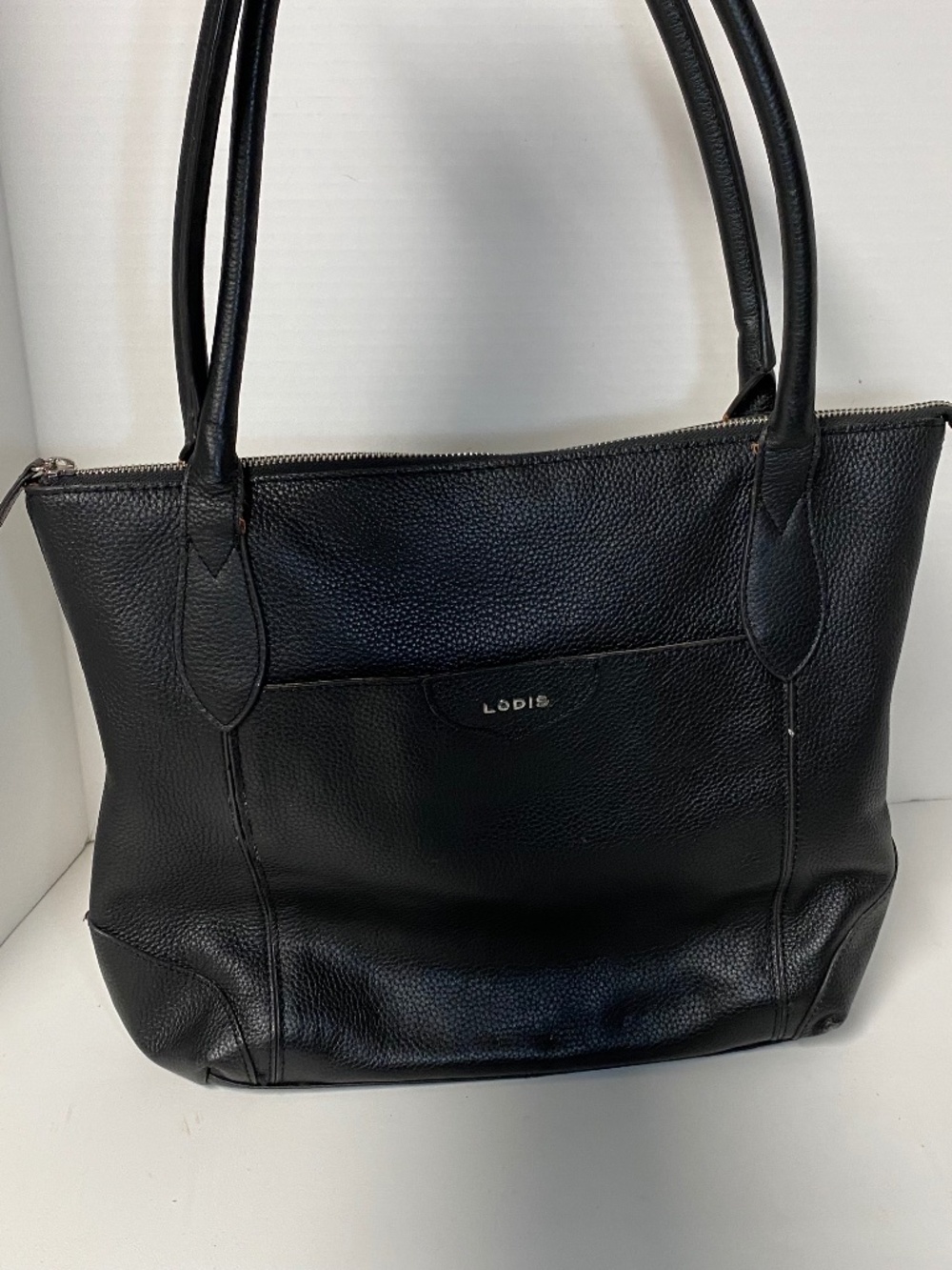 Lodis Black Siera Pebble Leather Shoulder Bag Travel Tote Casual Floral Lining